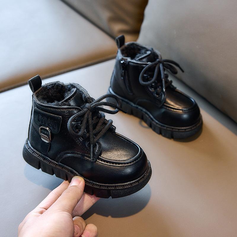 2025 Winter Klassenkamerad Kinder Martin Stiefel Große Baumwolle Jungen Leder Kurze Stiefel, Mädchen Fleece Warme Schneestiefel Außenhandel