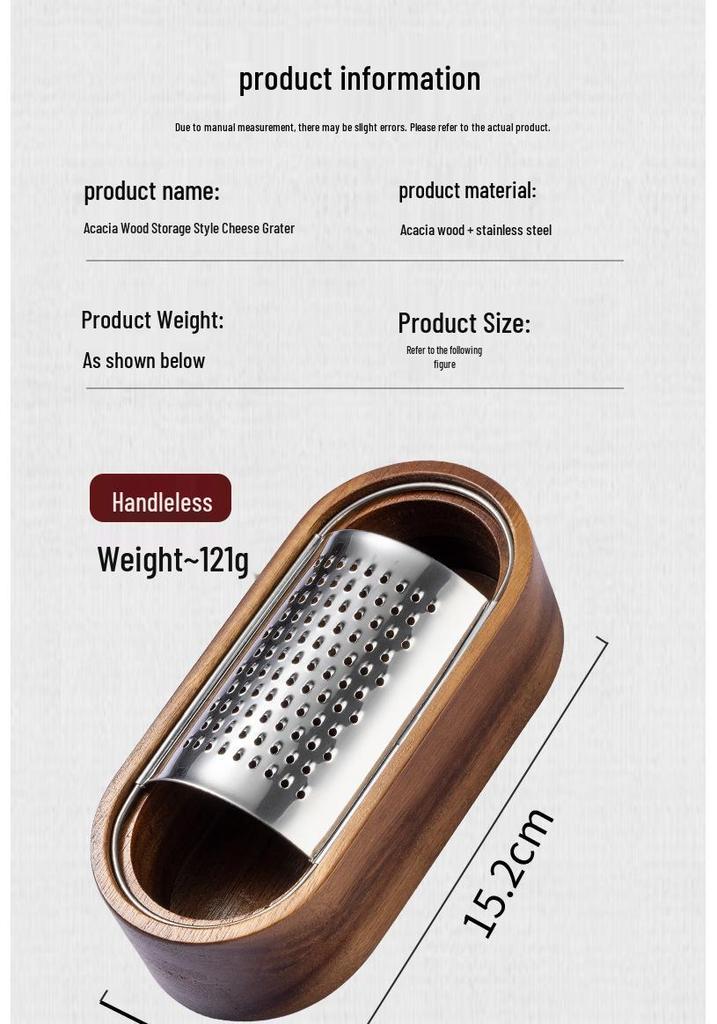 Acacia Wood Cheese Grater with Stainless Steel Storage Slicer Shredder