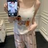 Women's Cartoon Camisole Tank Top Pajamas Set with Chest Pads - Summer Home Wear for Girls with Shorts