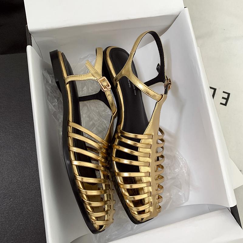 Fashion 2025 New Size 34-40 Women Flats Sandals Fashion Summer Shoes Real Leather Casual Sexy Round Toe Party Daily Dress Sandals Women