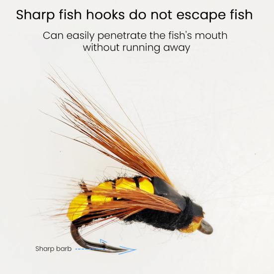 50Pcs/Box Fly Fishing Lure with Sharp Hook Realistic Bionic Floating Feather Fly Fishing Bait Freshwater Saltwater Bass Trout Fishing Accessories