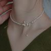 Vintage light luxury butterfly pearl necklace female pendant feeling collarbone neck chain choker