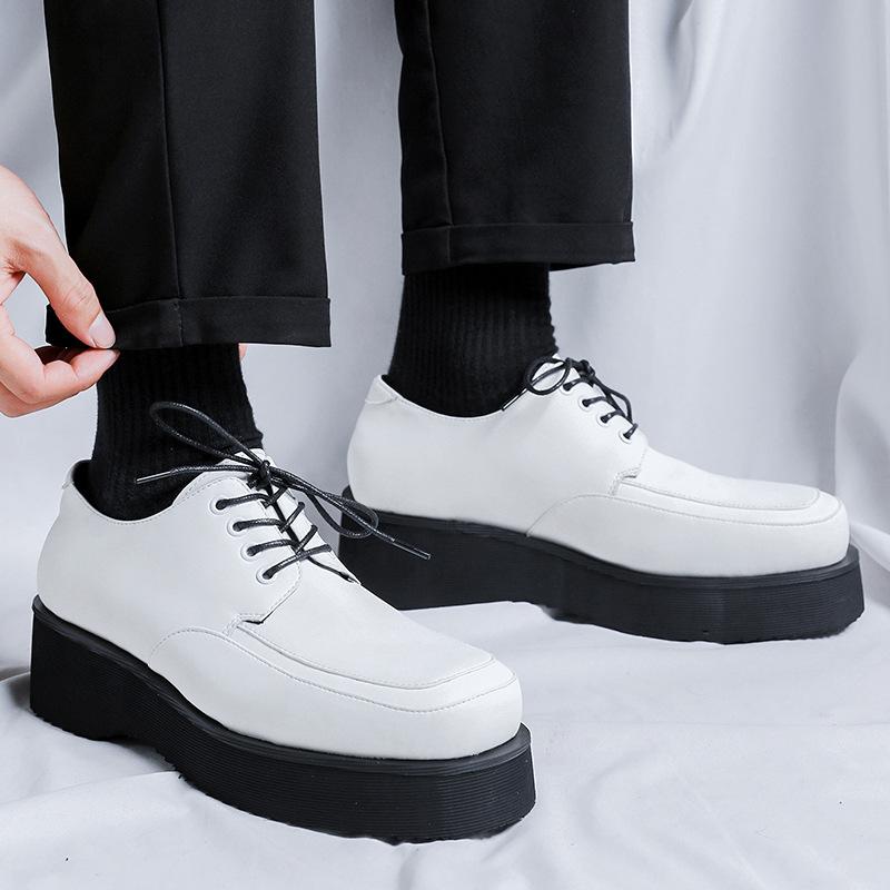 men casual business wedding formal dress genuine leather shoes lace-up platform shoe gentleman black white footwear zapatos male