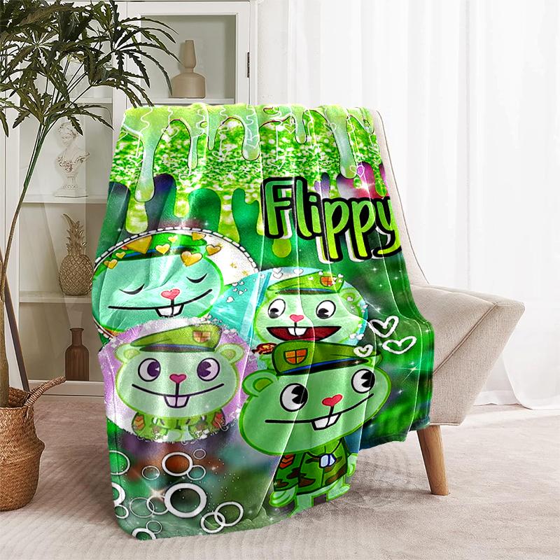 1pc Blanket Happy Tree Friends2 Print Design, Lightweight Blanket for Sofa, Bed- Soft &Warm, Gift for All Seasons like Christmas, Halloween