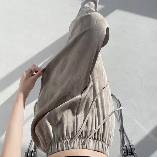 Women Pants Elastic High Waist Adjustable Drawstring Wide Leg Trousers Tie Dye Print Summer