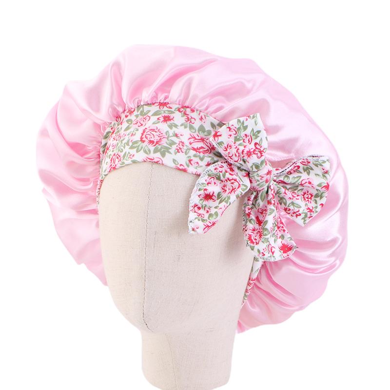 Elastic Kids Silky Satin Bonnet Cap Sleeping Hat Night Sleep Baotou Cap Cute Bow Hair Care Nightcap Bonnet Turban