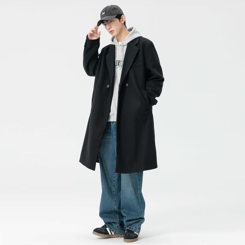 Dingfengbaoluo Herren HT88 Mittellanger Wollmischungs-Übermantel