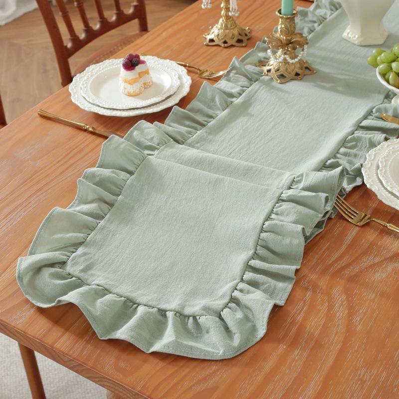 Solid Color Ruffled Rectangular Tablerunner Cute Simple Durable for Christmas Vacation Birthday Party Wedding Table Decoration