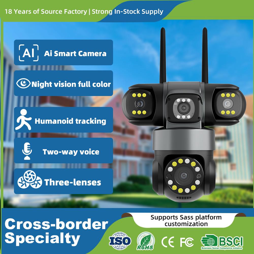 YOOSEE Ai APP Camera Outdoor Waterproof HD 6MP WIFI IP CCTV Night Vision Two-Way Intercom Smart Camera PIR Mobile Tracking Three Lens Camera