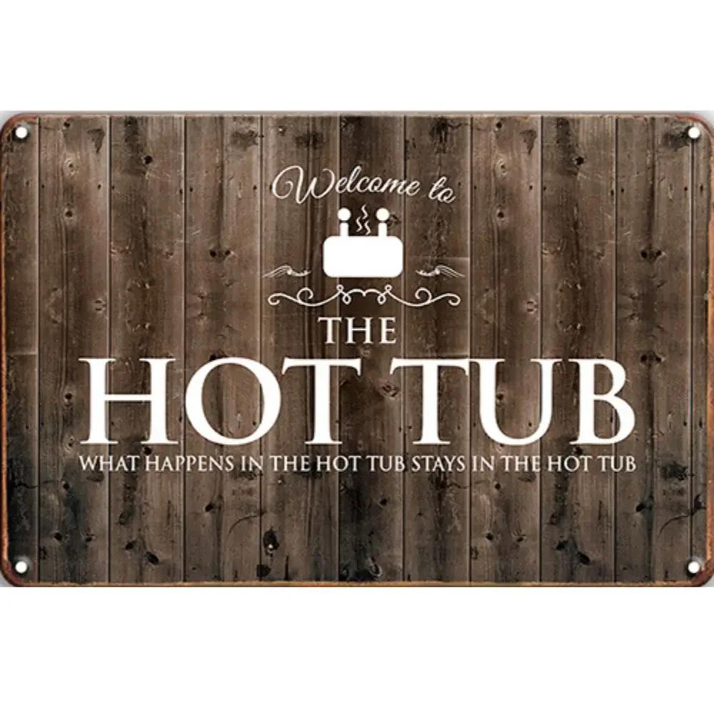Metal Sign Hot Tub Rules Tin Sign Vintage Bar Home Bathroom Pool and Patio Decor Wall Decoration Tin Sign 12x8 Inches