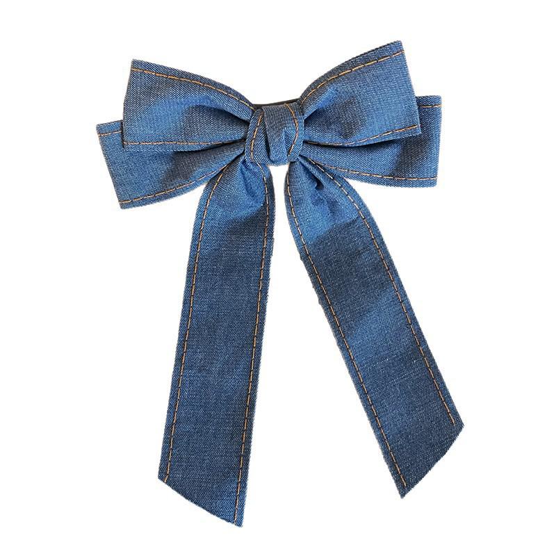 Grande fermaglio per capelli a becco d'anatra in denim stile retrò con fiocco, ideale per chignon.