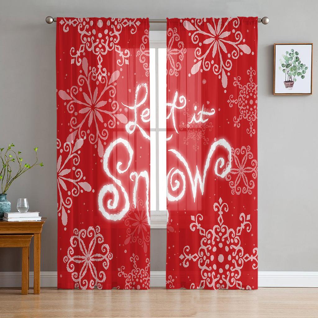 Christmas Blue Snowflake Texture Living Room Transparent Tulle Window Curtain Bedroom Kitchen Decor Veil Drapes Curtains