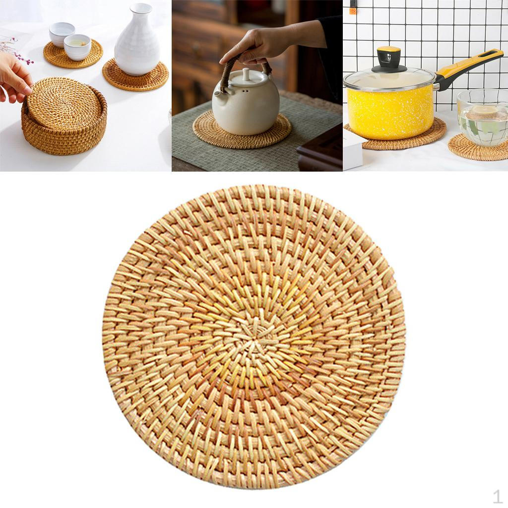 Rattan Place Mattenauflage Hand-Woven Round Glassware Placemats Anti-slip