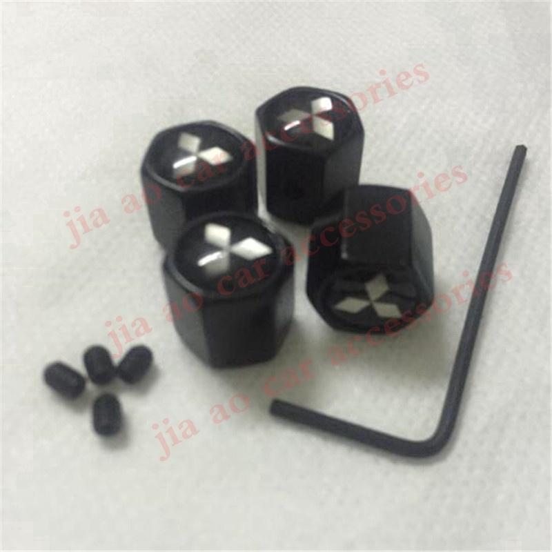 4PCS/lot Anti-theft Style Black Car Wheel Tire Valve Cap Tyre Dust Cap For Mitsubishi Pajero Lancer