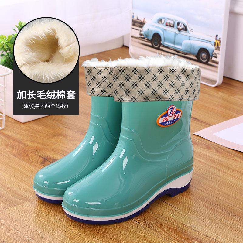 Short Rain Shoes Women's Non-slip and Wear-resistant Water Shoes Waterproof Glue Shoes Fleece Warm Water Boots Labor Protection Medium Tube Horse