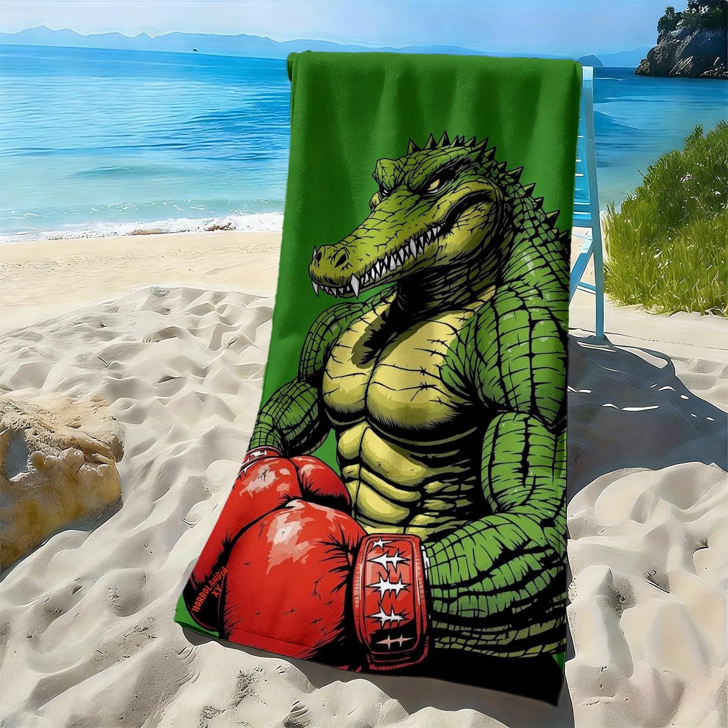 

Cartoon crocodile boxer-style pattern polyester microfiber beach towel is highly absorbent, suitable swimming and beach outings W40*H60(CM)