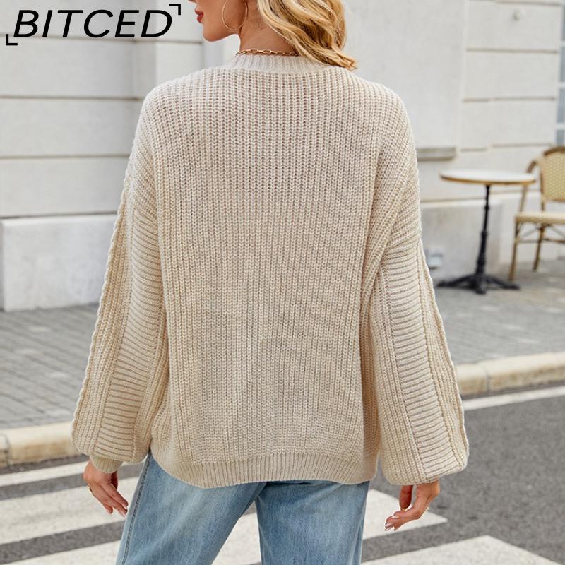BITCED Relaxed-Fit Oversized Cardigan Autumn/Winter Long-Sleeved V-Neck Cable-Knit Sweater