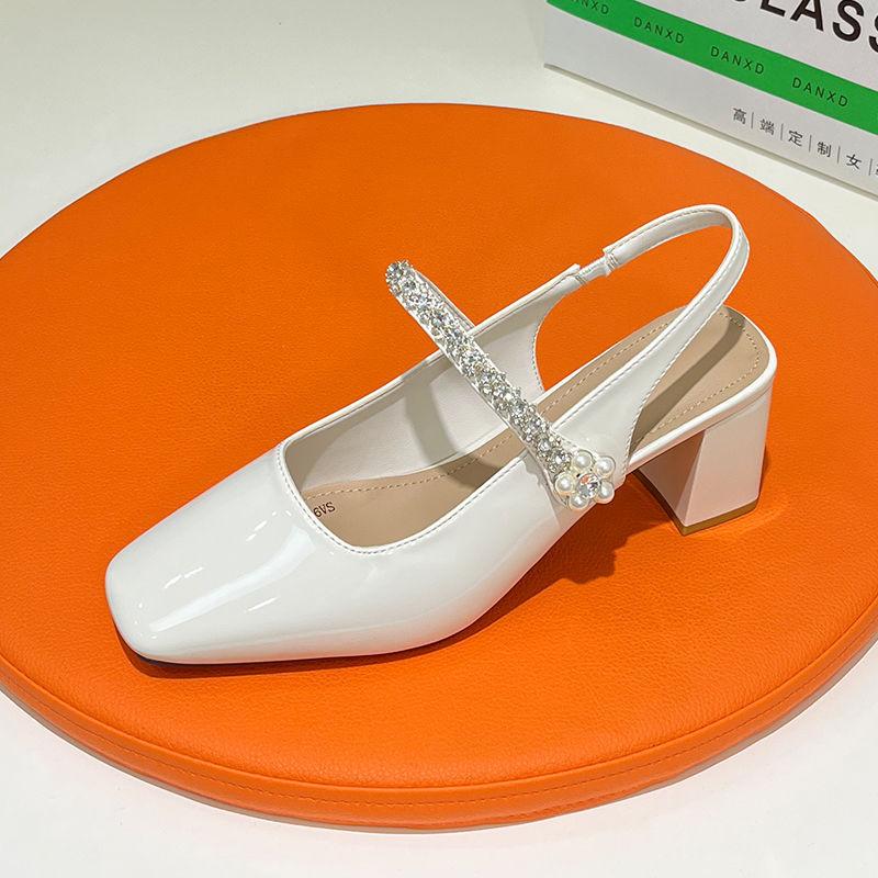 Rhinestone Word with High Heels Baotou Sandals Women's 2025 Summer New Models with Skirts, Absolutely Unique Thick Heels, Empty Shoes