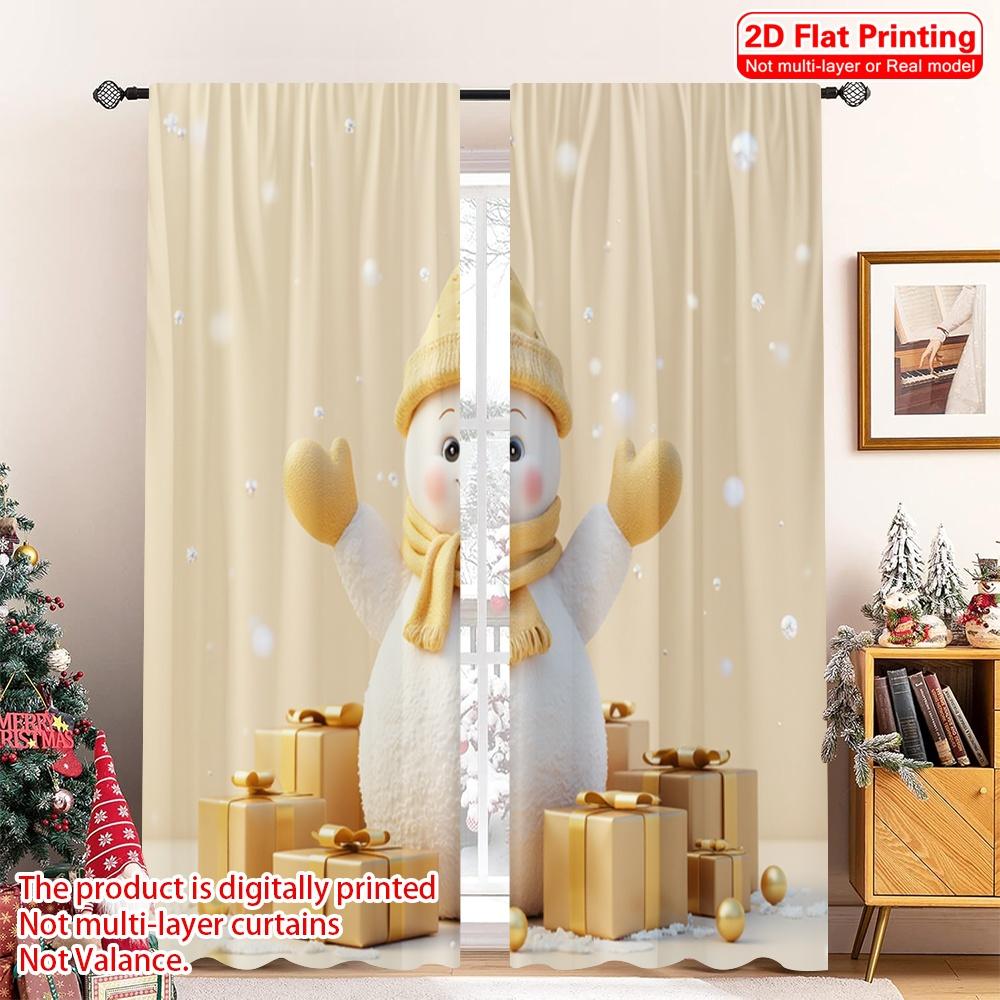 

2pcs 2D flat printing Merry Christmas Curtain Sparkling Snowman Gifts Holiday Glamour 100% Polyester Without Electricity 0 for 52.50×116.00 CM 2pcs