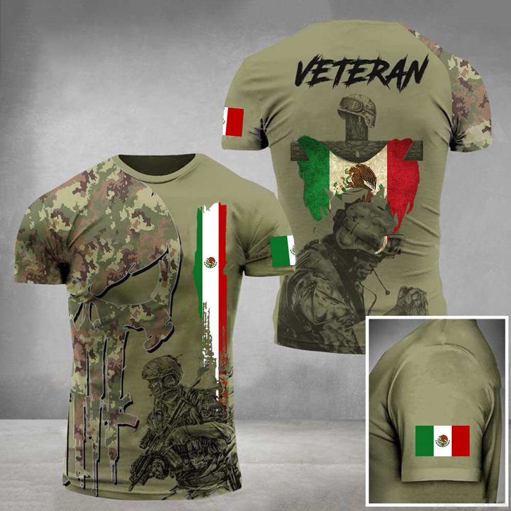 Men's Military 3D Printed Mexican Flag Short Sleeved T-shirt