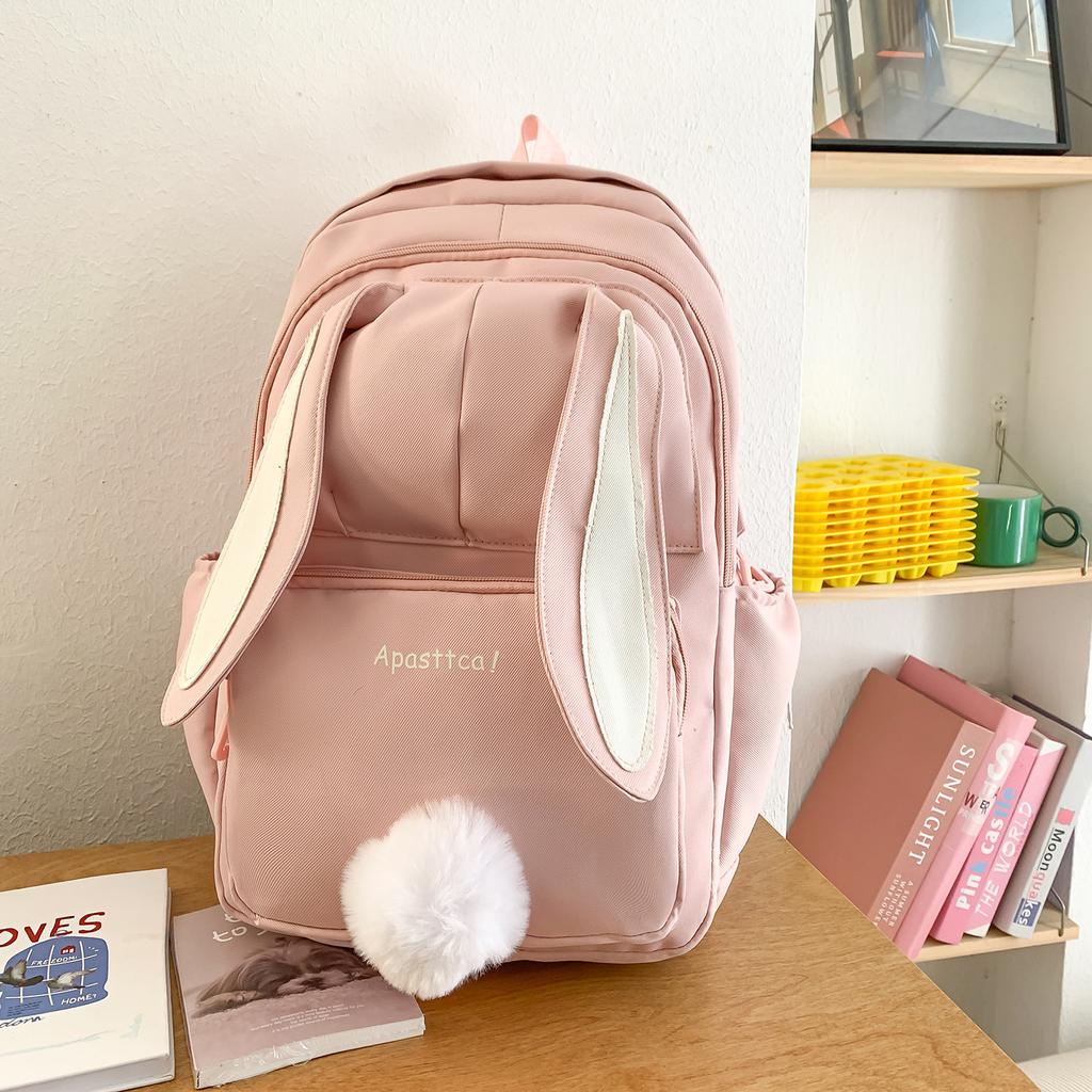 Schoolbag, Korean sweet schoolbag, cute bunny ear backpack for girls, middle schoolers, large capacity, high school and college student backpack trend
