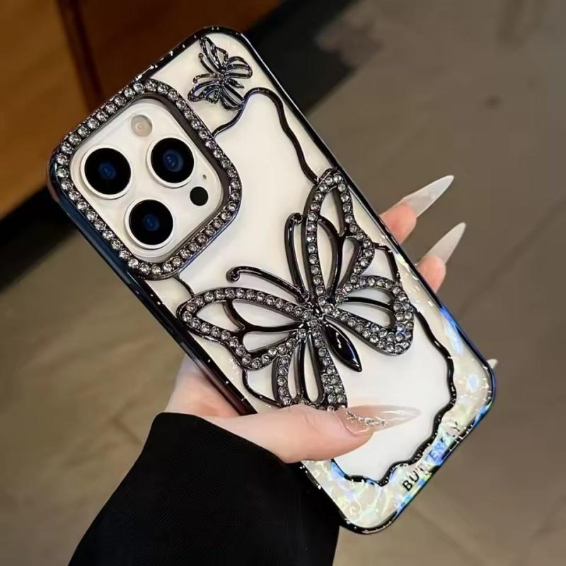 

Transparent Butterfly Full Diamond Case for iPhone 17 Air 16 15 14 13 12 Pro Max Plus 17Pro Shiny Rhinestone Aesthetic Cover iPhone 13