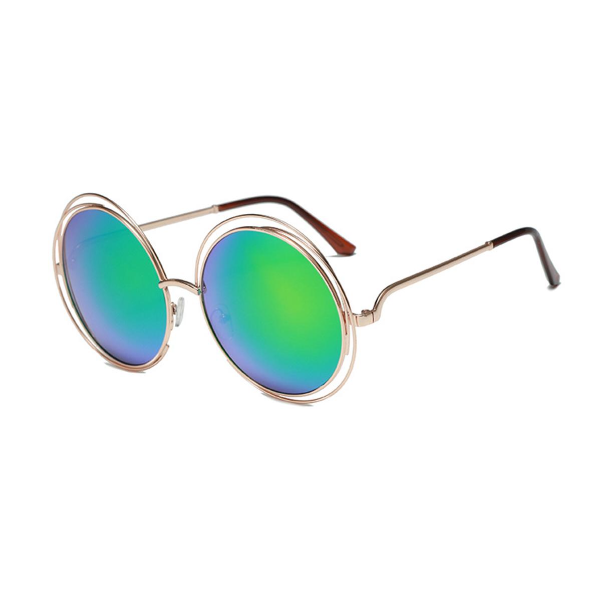 

Новые солнцезащитные очки с металлическим двойным кольцом, цветные светоотражающие солнцезащитные очки HD для мужчин и женщин, модные солнцезащитные очки. зелёный