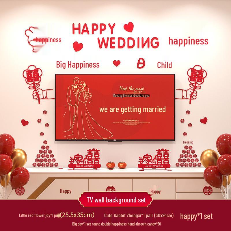 Double Happiness Wedding Room Decoration Set for New Homes - Living Room & TV Wall Decor