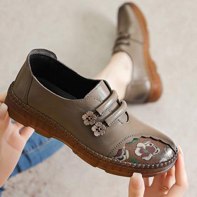 Damskie buty ze skóry bydlęcej Prawdziwa skóra Ręcznie robione Damskie Retro Płaskie Buty dla Matki Komfort Miękka podeszwa ze ścięgna krowiego Damskie skórzane buty