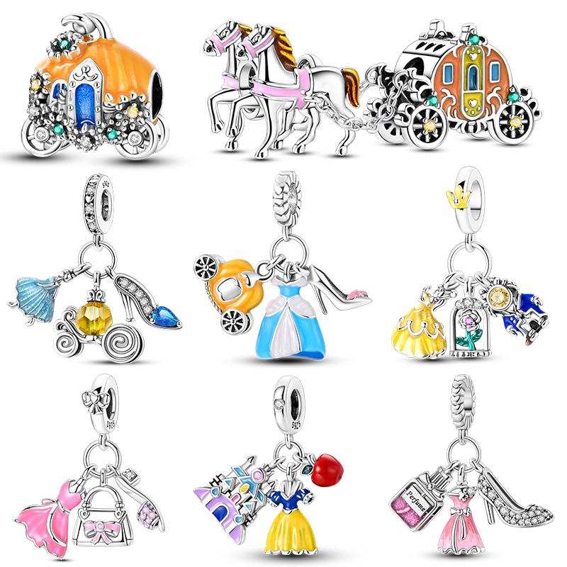 Charms Silver 925 Princess and Pumpkin Carriage Fairy Tale Pendant Beads Fits 3mm Bracelet For Women Luxury DIY Jewelry