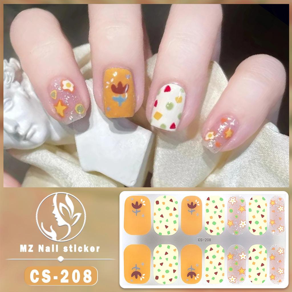 CS Waterproof No-Cure Gel Nail Wraps, Full Cover Japanese & Korean Style Heart Pattern Nail Stickers, Nail Patch Films