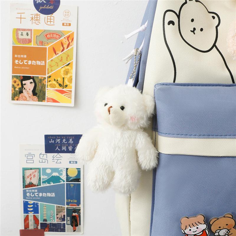 

New five-piece schoolbag female cute bear doll junior high school student campus backpack canvas student backpack