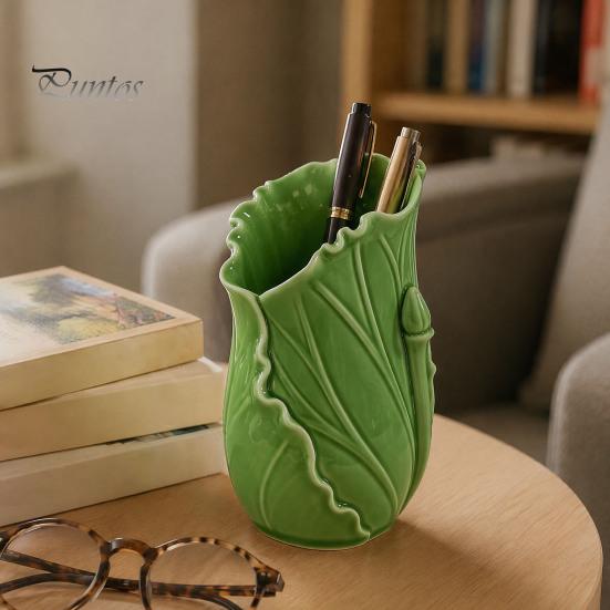 Sustainable Office Stationery Storage Lotus Leaf Pen Holder, Decorative Pencil Modern Eco-conscious Holder Desk Organizer for Supplies Makeup Brushes