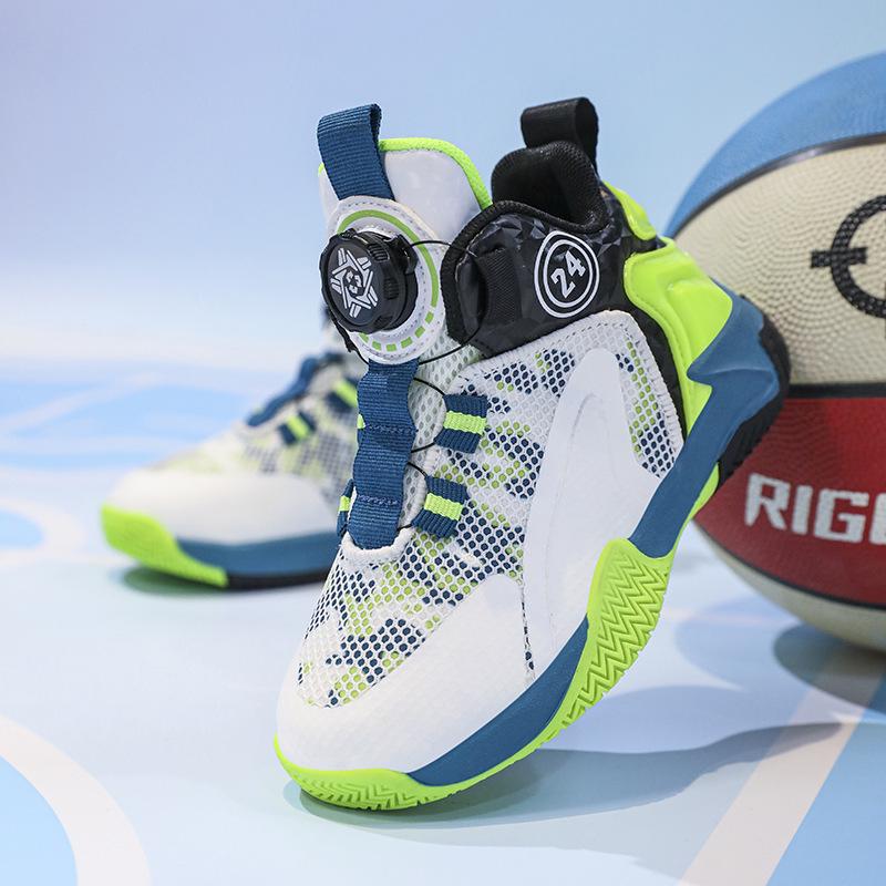 2025 New Autumn Boys' Basketball Shoes: Breathable Mesh, Rotating Buckle, Ideal for Students and Running.
