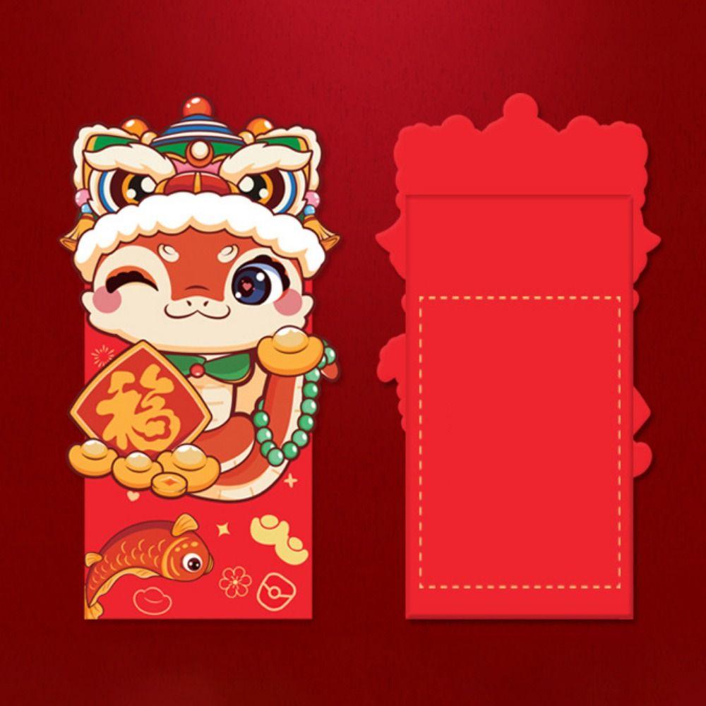 6pcs/set Chinese Style Red Envelope Snake Pattern Lucky Money Packets Money Pouches  New Year Gift