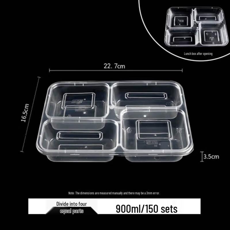 Disposable 4-Compartment Rectangular Takeaway Meal Prep Boxes