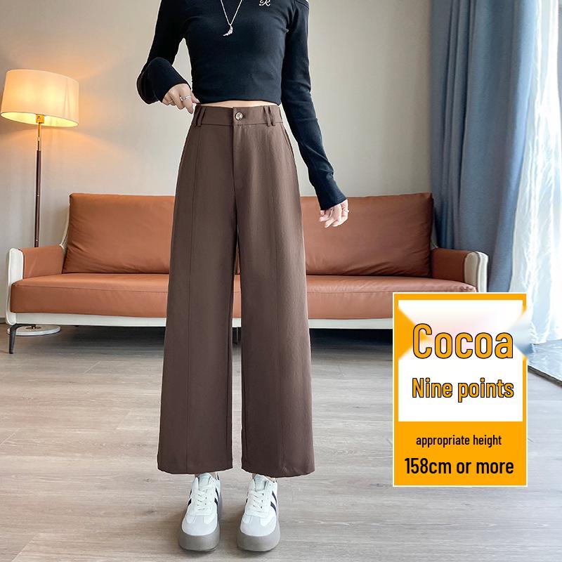 

High-Waisted Slimming Cropped Wide-Leg Pants for Women - Plus Size, Spring/Autumn, Eight-Point Casual Straight-Leg. L (56-63 kg)