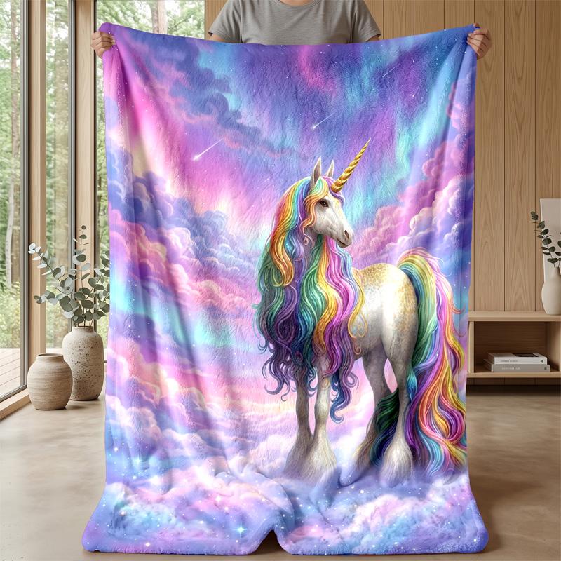 Rainbow Mane Unicorn Theme blanket Lightweight Warm Flannel Blanket Decorative Throw Blanket for Home Decoration