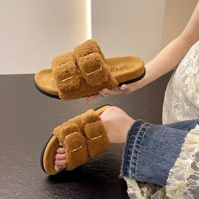 Plüschige Hausschuhe mit dicker Sohle für Damen-Oberbekleidung 2025 neue Herbst- und Wintermode Wort nicht müde Füße Plüsch Baumwollmop Flauschige Schuhe