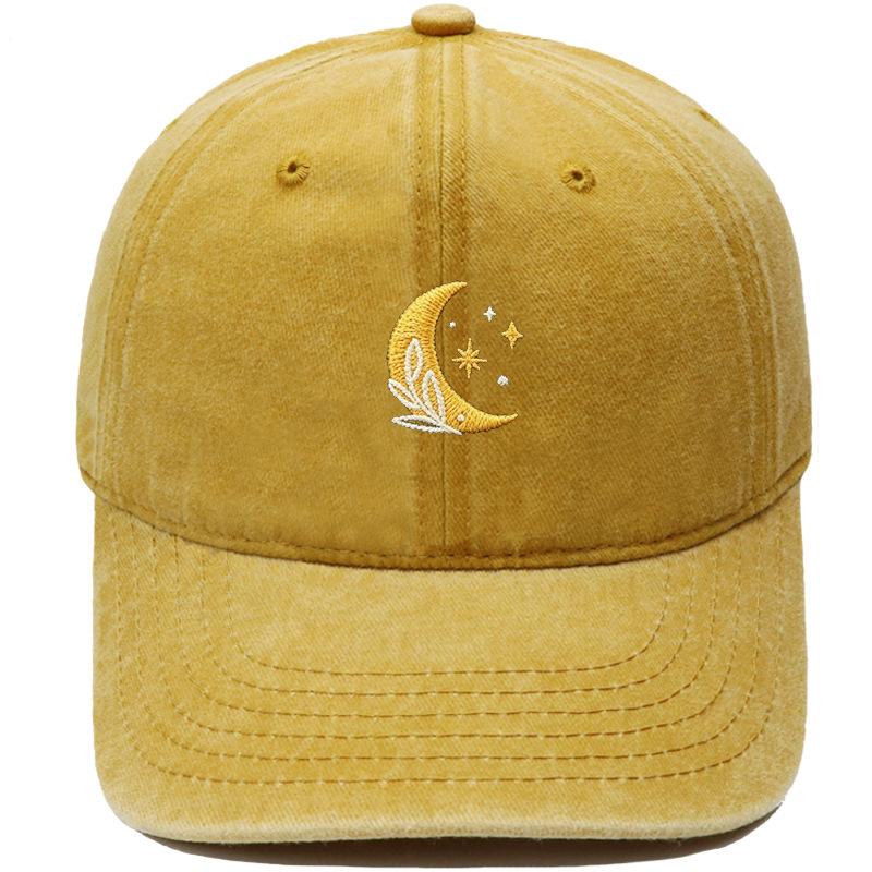 New Star Moon Embroidery Baseball Cap Washed Retro Daddy Hat Men's and Women's Casual Outdoor Sports Hat