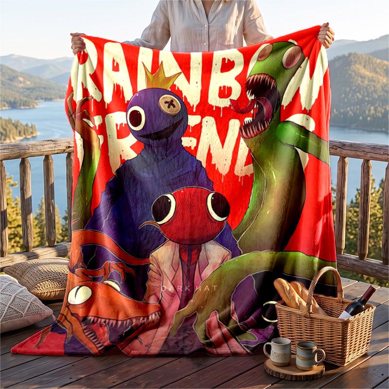 Warm Flannel Blanket Rainbow Friends Pattern, Lightweight Comfortable Throw Blanket for Bed Sofa Use