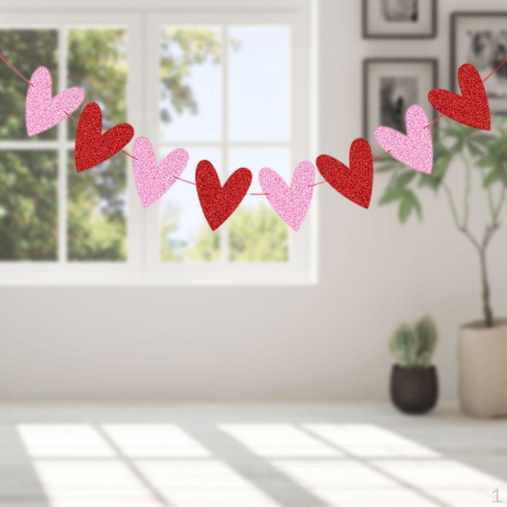 Glittery Heart Garland Banner for Valentines Day Decorations,Wedding Engagement Party home and