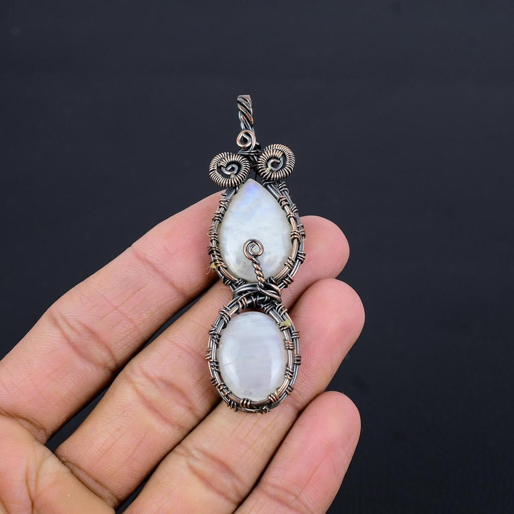 Moonstone 999 Copper Wire Wrapped Pendant, Handmade Gemstone Pendant, Gift For Mom Antique Jewelry