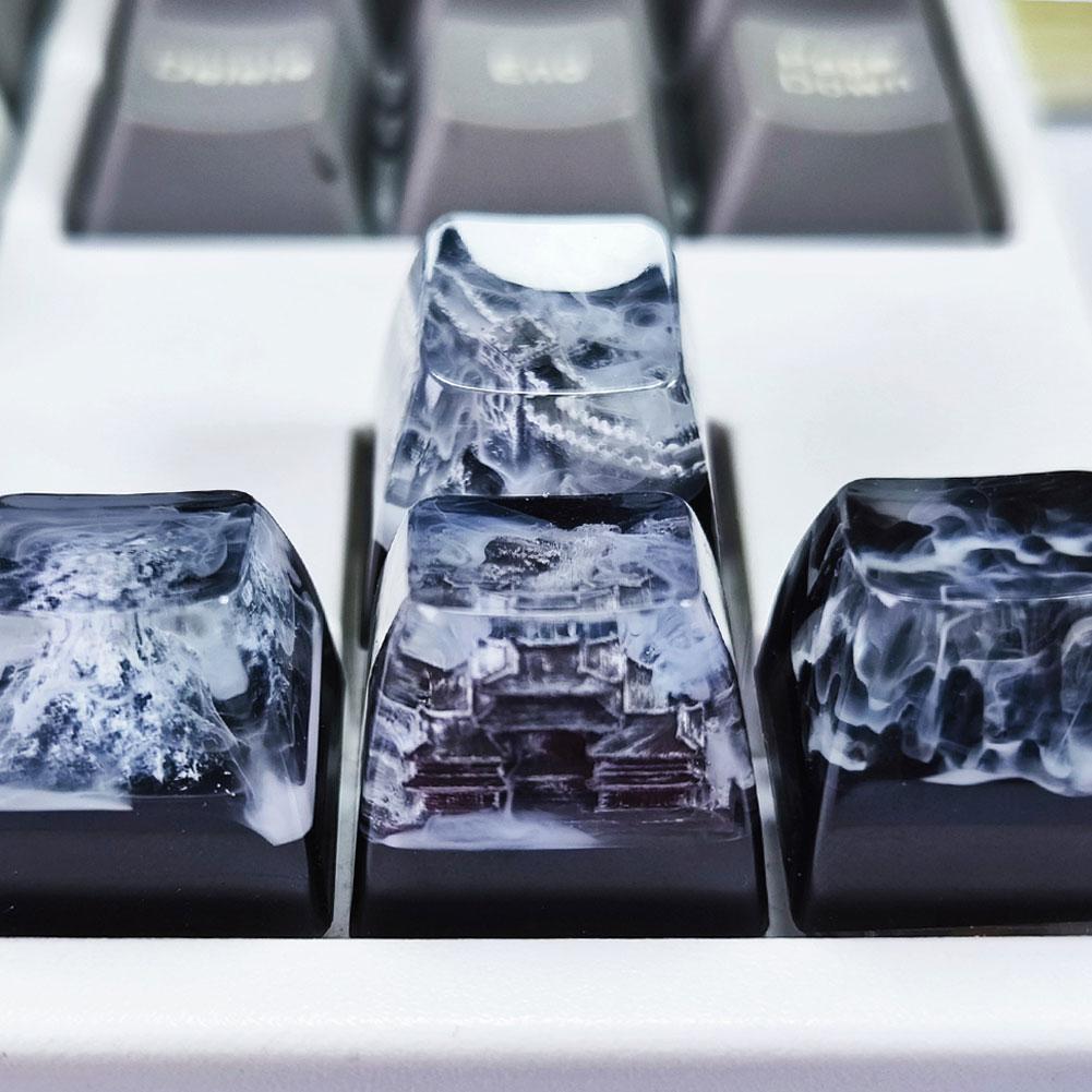 Natürliche Landschaft DIY Harz Tastenkappen Handgefertigt Fuji Schneeberg Transparenter Kreuzschaft Tastenkappe Für Mechanische Tastatur