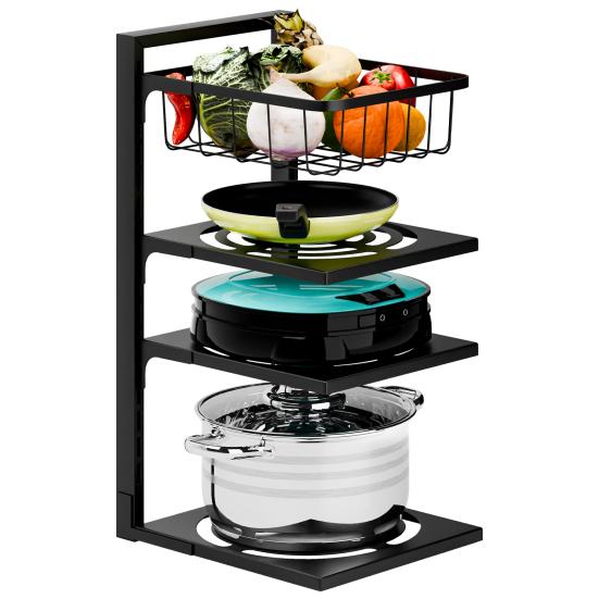 Pot Pan Organizer Rack under Cabinet, Heavy Duty Pot Pan Rack under Sink Organizers, 4/5 Tiers Height Adjustable Pan Organizer Rack, Pot Lid organizer