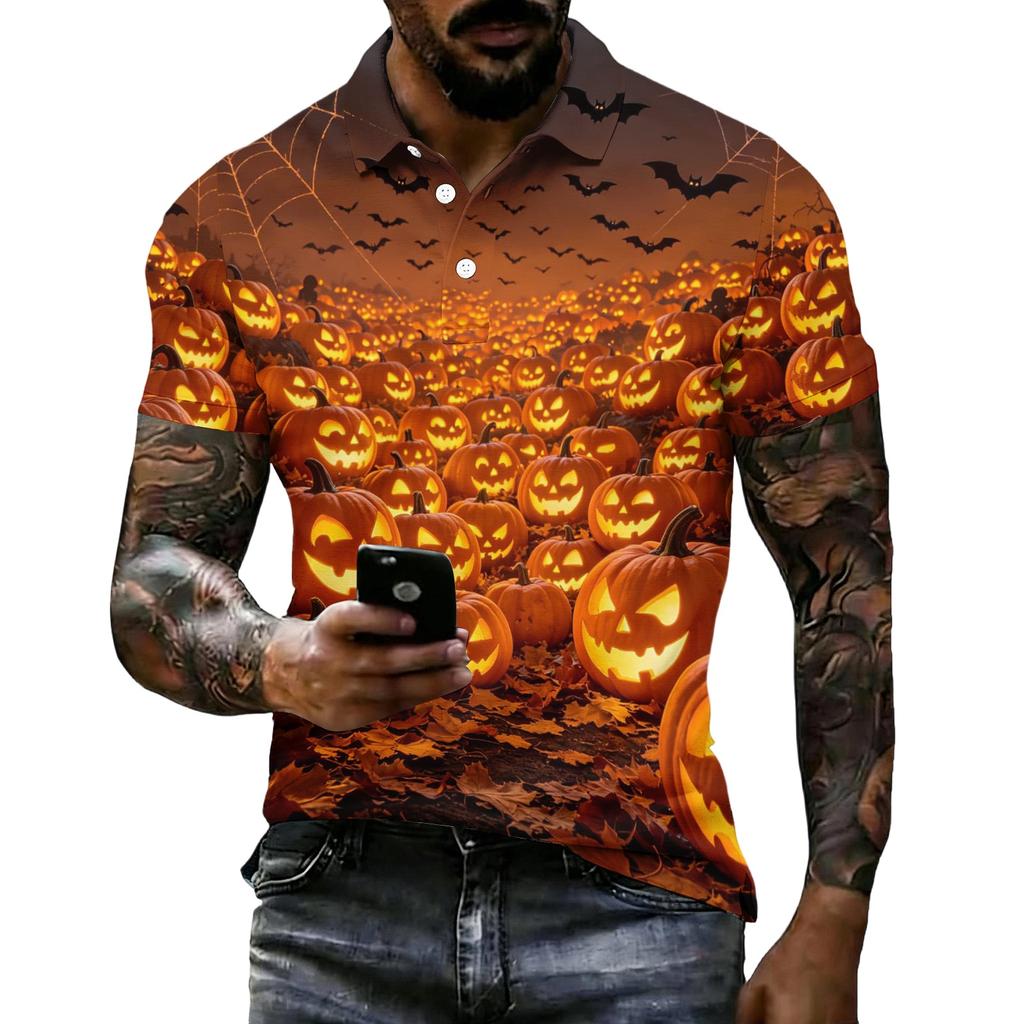 Men's Halloween Print Vintage Texture Short Sleeve Polo Shirt Loose Breathable Summer Sports Street Casual Daily Wear Top