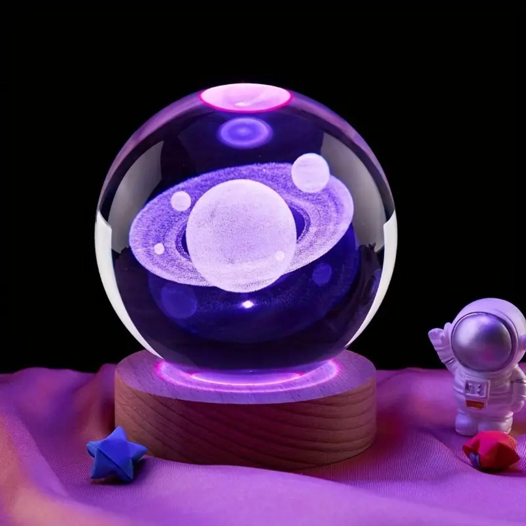 

1pc 3D carved Solar system crystal ball decoration, various colors of the base, small night light, mother gift, gift for girlfri 6cmcolorfulbase&USB Plug