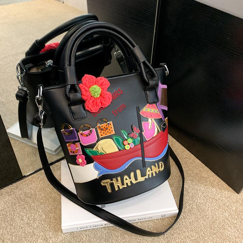 

Женская сумка, женские новые трендовые сумки через плечо, европейская и американская мода, декоративная сумка-ведро с вышивкой