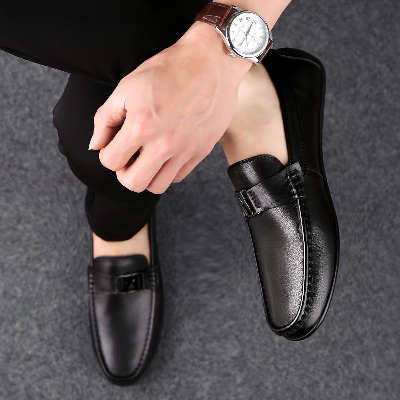 Fashion Fashionable Classic Black Breathable Business Casual Bean Shoe High-quality Men Comfortable Top Layer Cowhide Soft Soled Loafers