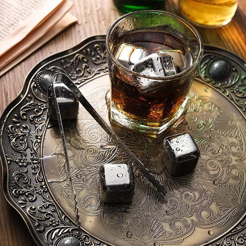 4/6/8Pcs Stainless Steel Ice Cube Set Reusable Whiskey Stone Ice Cubes for Whiskey Wine Cooling Cubes Ice Cubes Party Bar Tools